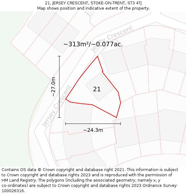 21, JERSEY CRESCENT, STOKE-ON-TRENT, ST3 4TJ: Plot and title map