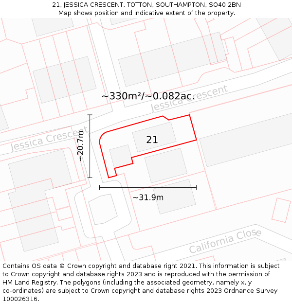 21, JESSICA CRESCENT, TOTTON, SOUTHAMPTON, SO40 2BN: Plot and title map