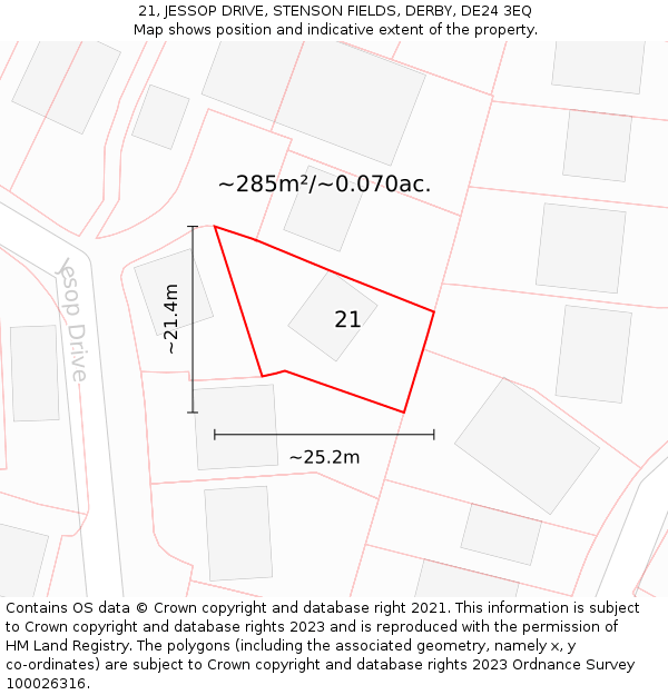 21, JESSOP DRIVE, STENSON FIELDS, DERBY, DE24 3EQ: Plot and title map