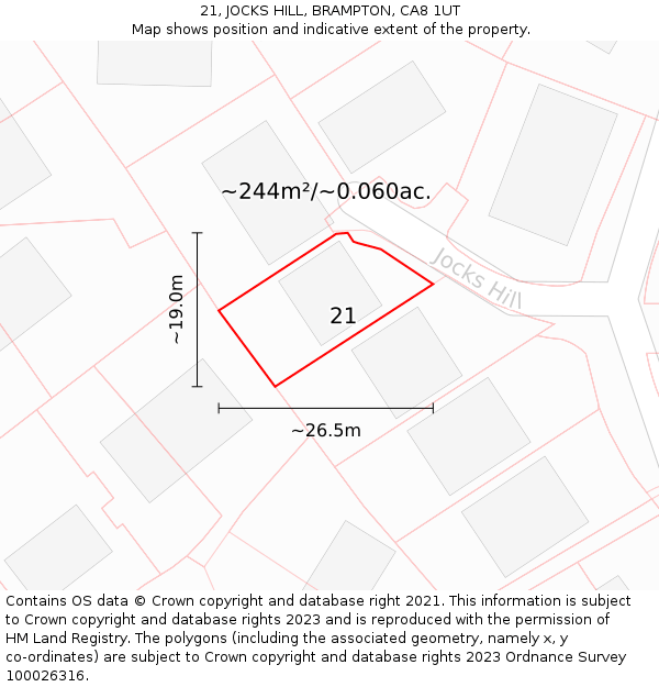 21, JOCKS HILL, BRAMPTON, CA8 1UT: Plot and title map