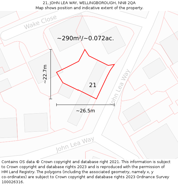 21, JOHN LEA WAY, WELLINGBOROUGH, NN8 2QA: Plot and title map