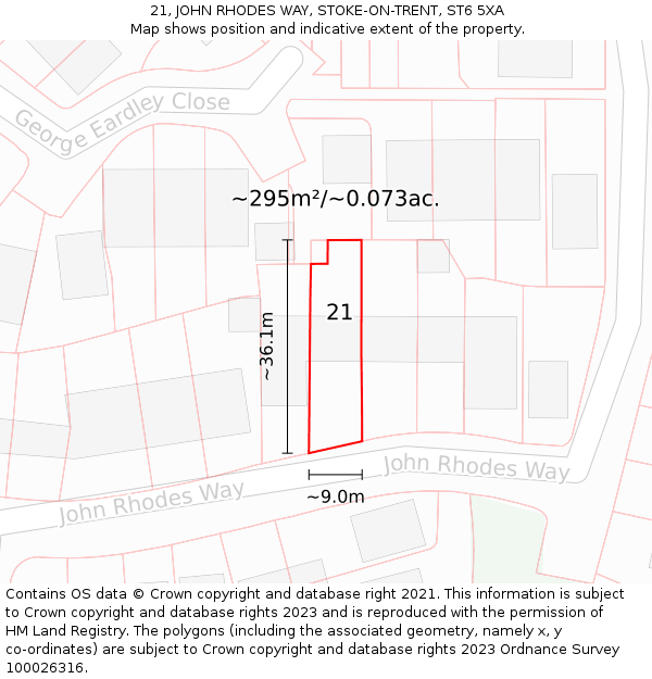 21, JOHN RHODES WAY, STOKE-ON-TRENT, ST6 5XA: Plot and title map