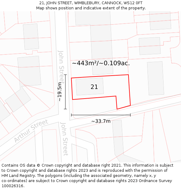 21, JOHN STREET, WIMBLEBURY, CANNOCK, WS12 0FT: Plot and title map