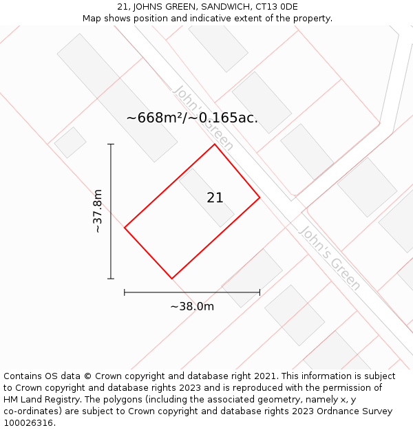 21, JOHNS GREEN, SANDWICH, CT13 0DE: Plot and title map