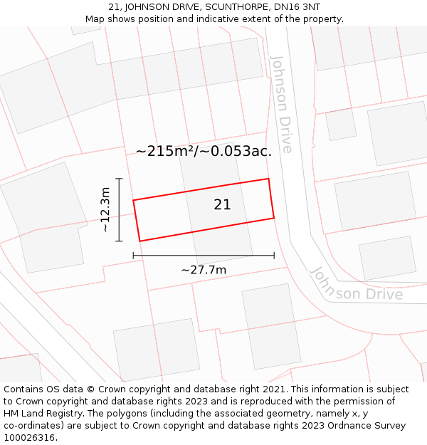 21, JOHNSON DRIVE, SCUNTHORPE, DN16 3NT: Plot and title map