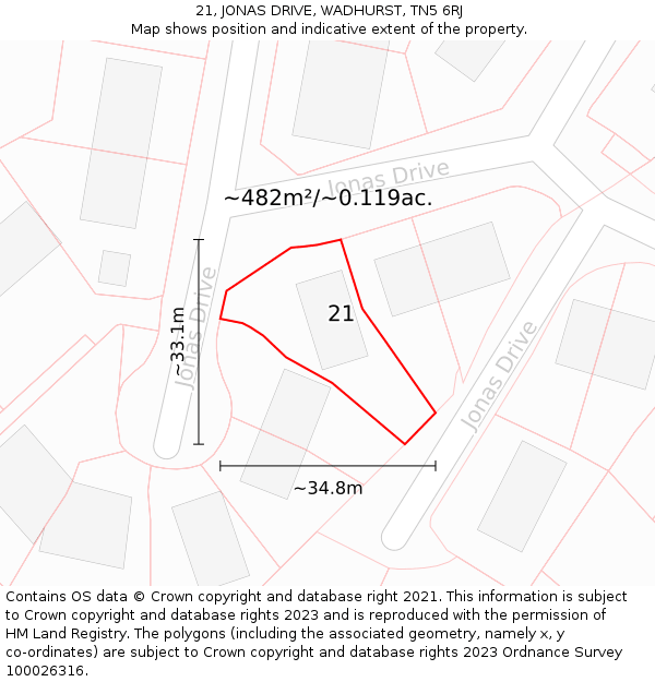 21, JONAS DRIVE, WADHURST, TN5 6RJ: Plot and title map