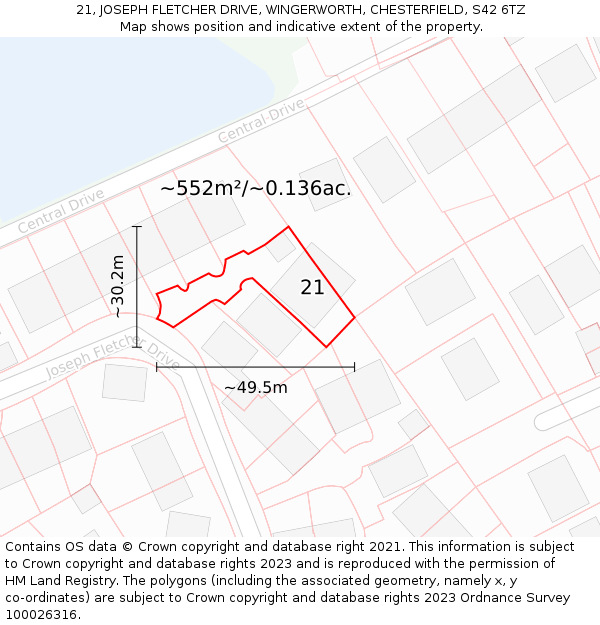 21, JOSEPH FLETCHER DRIVE, WINGERWORTH, CHESTERFIELD, S42 6TZ: Plot and title map