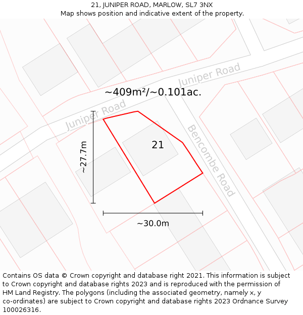 21, JUNIPER ROAD, MARLOW, SL7 3NX: Plot and title map