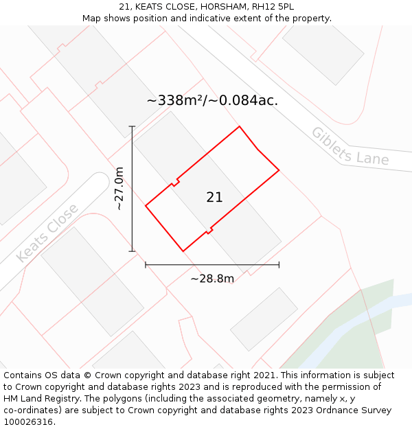 21, KEATS CLOSE, HORSHAM, RH12 5PL: Plot and title map