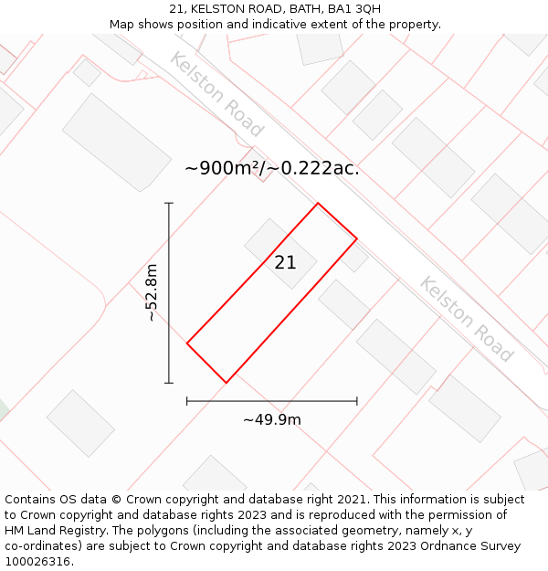 21, KELSTON ROAD, BATH, BA1 3QH: Plot and title map