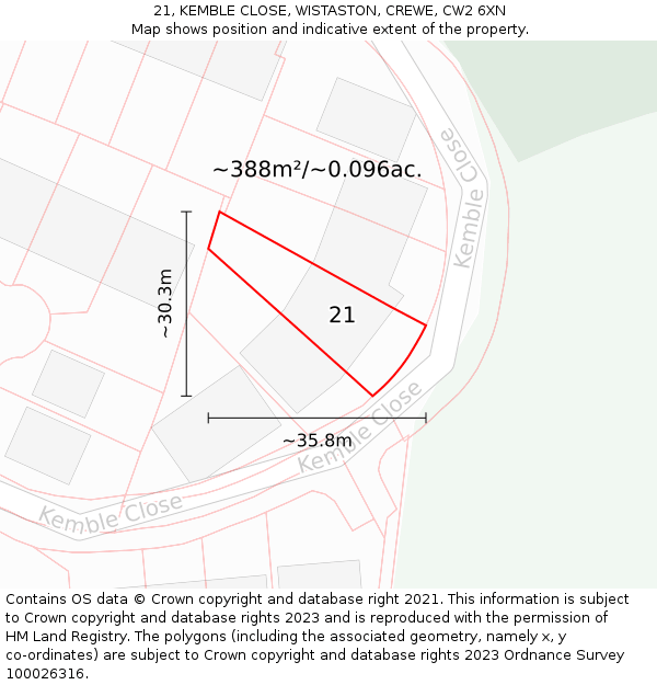 21, KEMBLE CLOSE, WISTASTON, CREWE, CW2 6XN: Plot and title map