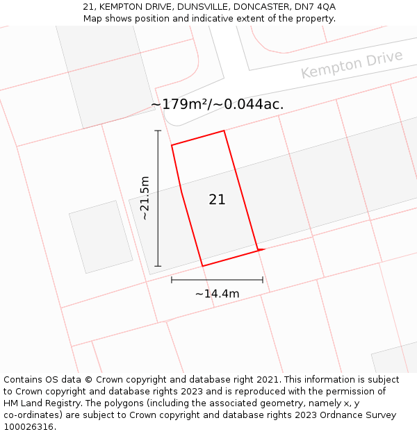 21, KEMPTON DRIVE, DUNSVILLE, DONCASTER, DN7 4QA: Plot and title map