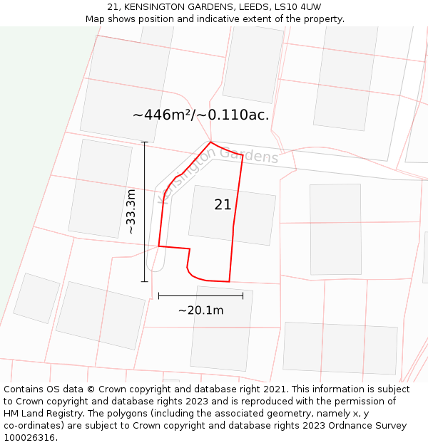 21, KENSINGTON GARDENS, LEEDS, LS10 4UW: Plot and title map