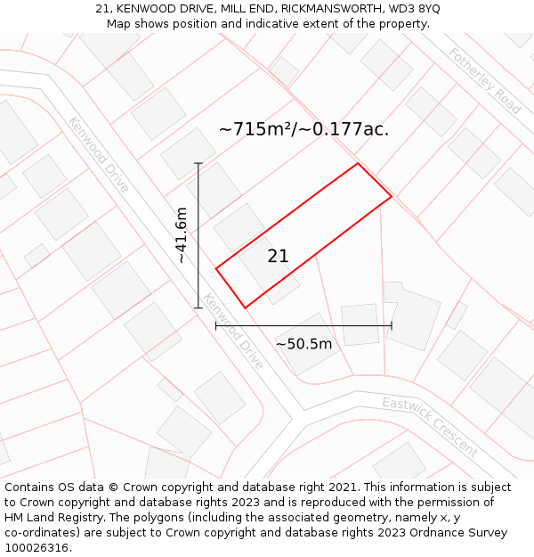 21, KENWOOD DRIVE, MILL END, RICKMANSWORTH, WD3 8YQ: Plot and title map