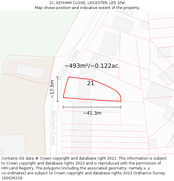 21, KEYHAM CLOSE, LEICESTER, LE5 1FW: Plot and title map