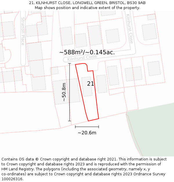 21, KILNHURST CLOSE, LONGWELL GREEN, BRISTOL, BS30 9AB: Plot and title map