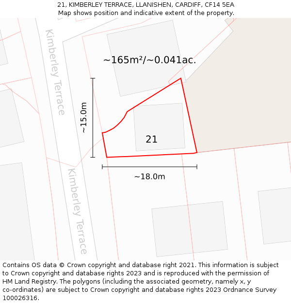 21, KIMBERLEY TERRACE, LLANISHEN, CARDIFF, CF14 5EA: Plot and title map