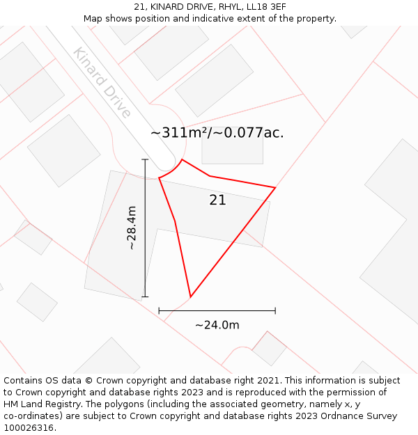 21, KINARD DRIVE, RHYL, LL18 3EF: Plot and title map