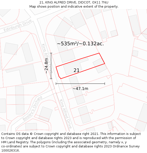 21, KING ALFRED DRIVE, DIDCOT, OX11 7NU: Plot and title map