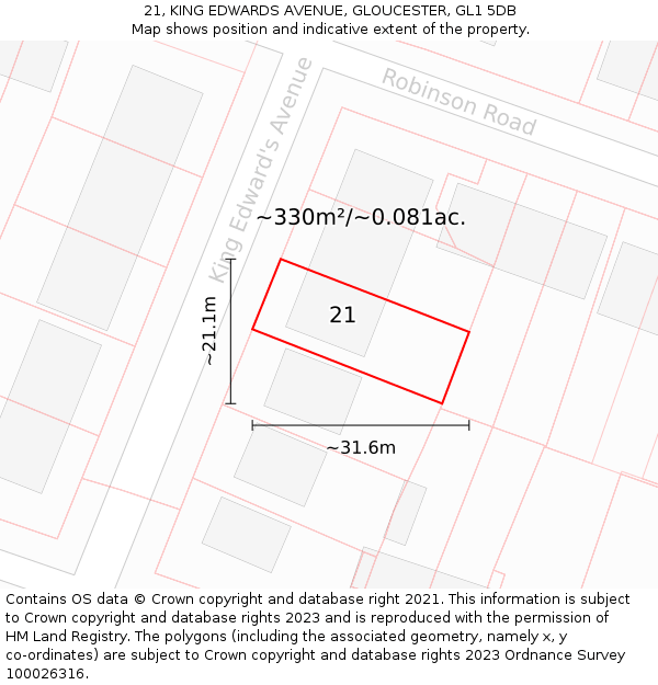 21, KING EDWARDS AVENUE, GLOUCESTER, GL1 5DB: Plot and title map