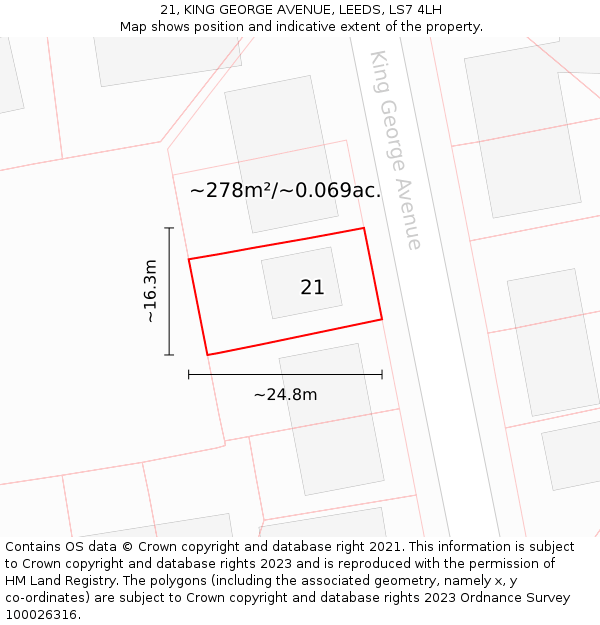 21, KING GEORGE AVENUE, LEEDS, LS7 4LH: Plot and title map