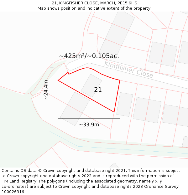 21, KINGFISHER CLOSE, MARCH, PE15 9HS: Plot and title map