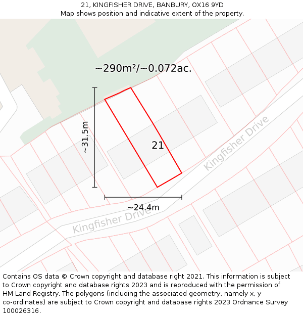 21, KINGFISHER DRIVE, BANBURY, OX16 9YD: Plot and title map