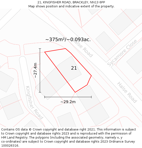 21, KINGFISHER ROAD, BRACKLEY, NN13 6PP: Plot and title map