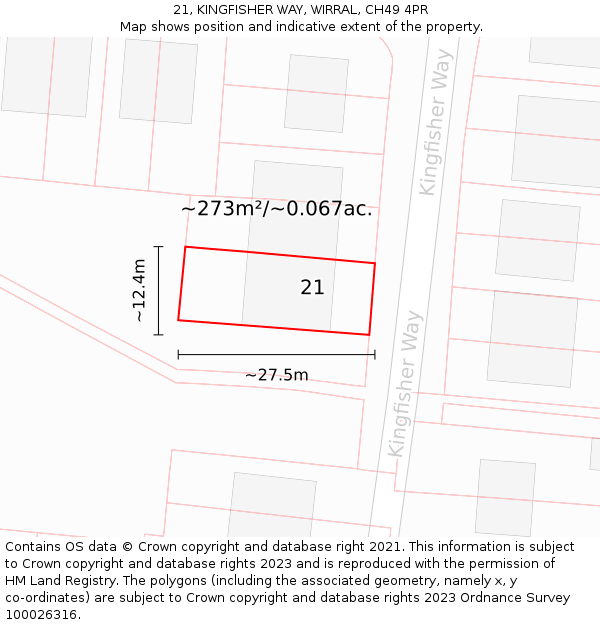 21, KINGFISHER WAY, WIRRAL, CH49 4PR: Plot and title map