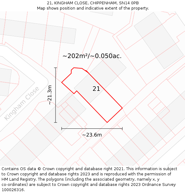 21, KINGHAM CLOSE, CHIPPENHAM, SN14 0PB: Plot and title map