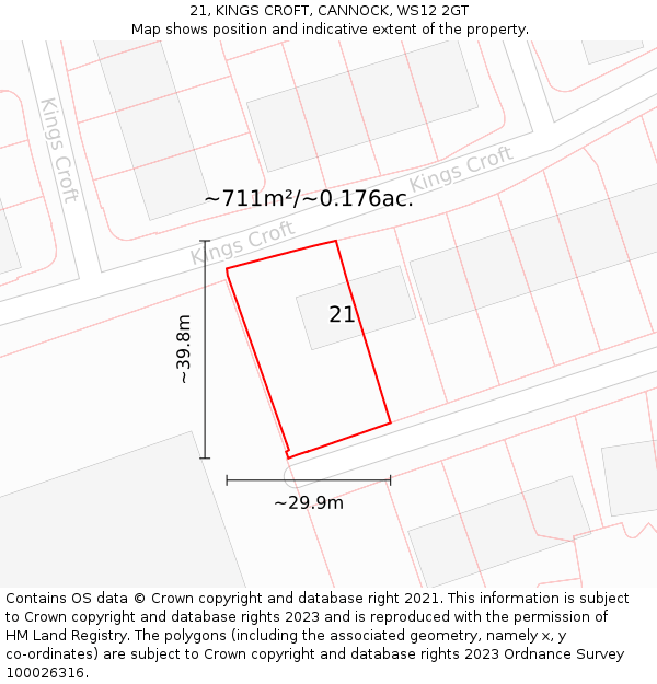 21, KINGS CROFT, CANNOCK, WS12 2GT: Plot and title map