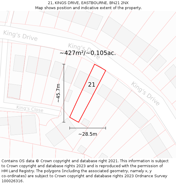 21, KINGS DRIVE, EASTBOURNE, BN21 2NX: Plot and title map