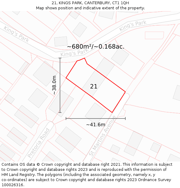 21, KINGS PARK, CANTERBURY, CT1 1QH: Plot and title map