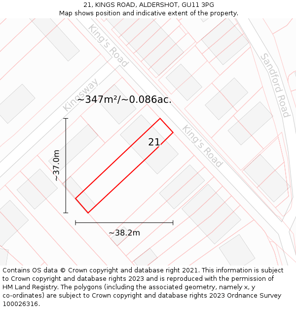 21, KINGS ROAD, ALDERSHOT, GU11 3PG: Plot and title map