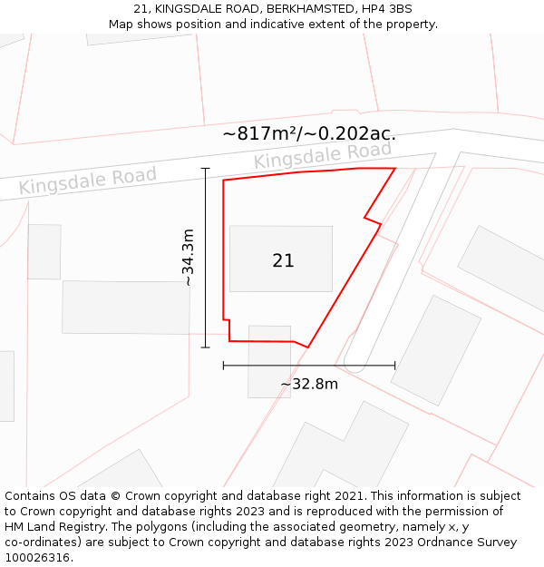 21, KINGSDALE ROAD, BERKHAMSTED, HP4 3BS: Plot and title map