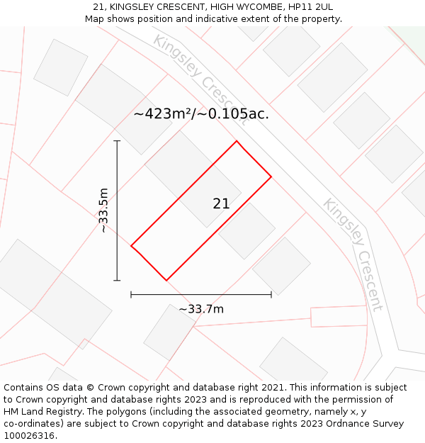 21, KINGSLEY CRESCENT, HIGH WYCOMBE, HP11 2UL: Plot and title map