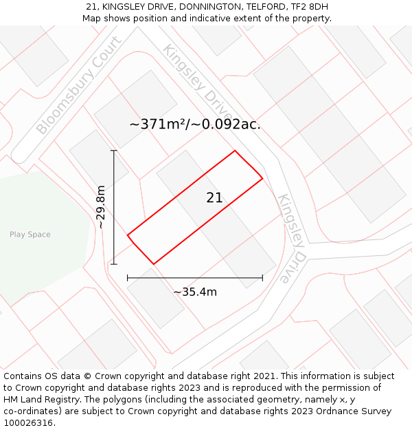 21, KINGSLEY DRIVE, DONNINGTON, TELFORD, TF2 8DH: Plot and title map