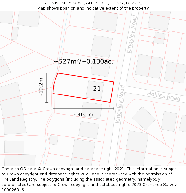 21, KINGSLEY ROAD, ALLESTREE, DERBY, DE22 2JJ: Plot and title map