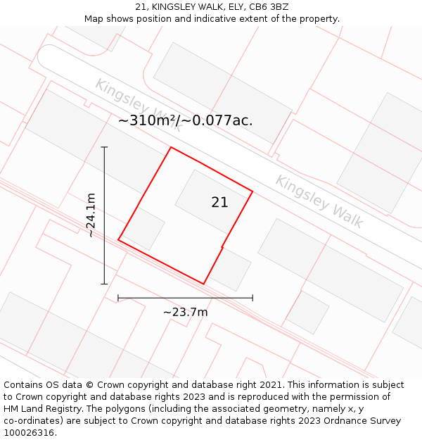 21, KINGSLEY WALK, ELY, CB6 3BZ: Plot and title map