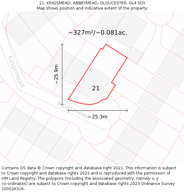 21, KINGSMEAD, ABBEYMEAD, GLOUCESTER, GL4 5DY: Plot and title map