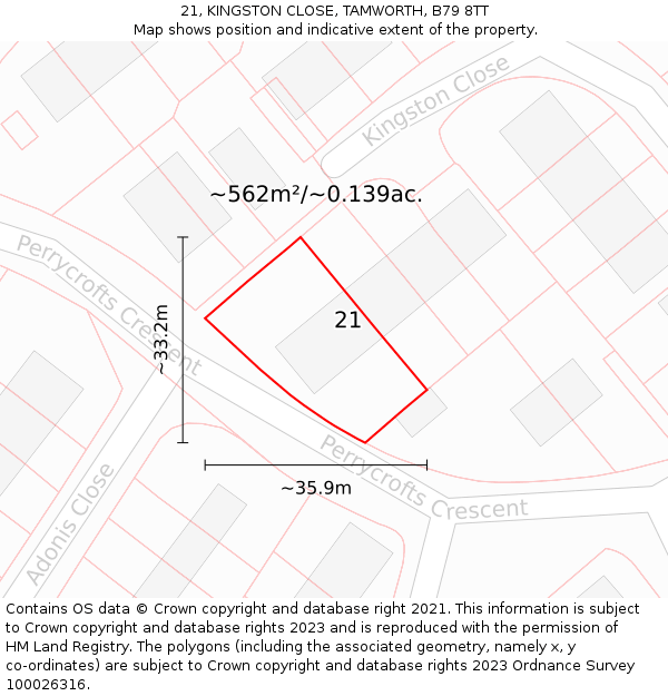 21, KINGSTON CLOSE, TAMWORTH, B79 8TT: Plot and title map