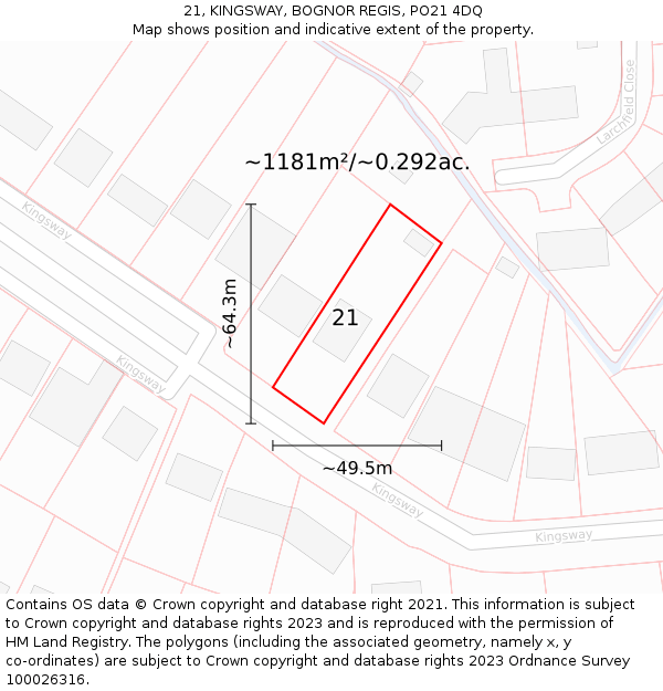 21, KINGSWAY, BOGNOR REGIS, PO21 4DQ: Plot and title map