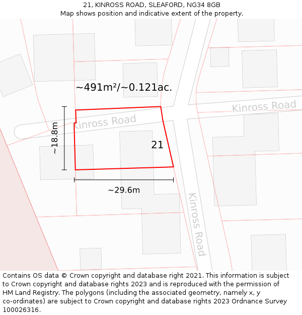 21, KINROSS ROAD, SLEAFORD, NG34 8GB: Plot and title map