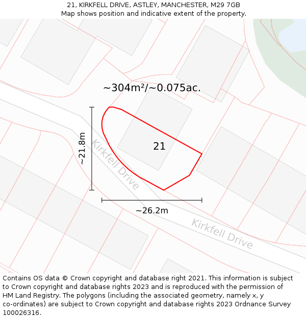 21, KIRKFELL DRIVE, ASTLEY, MANCHESTER, M29 7GB: Plot and title map