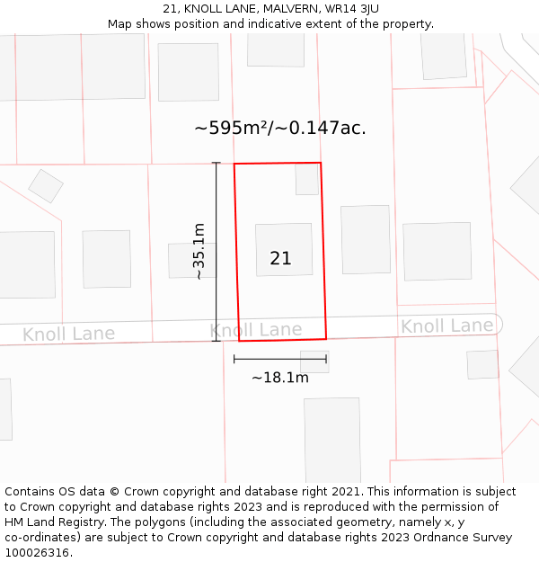 21, KNOLL LANE, MALVERN, WR14 3JU: Plot and title map