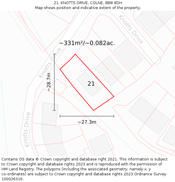 21, KNOTTS DRIVE, COLNE, BB8 8DH: Plot and title map