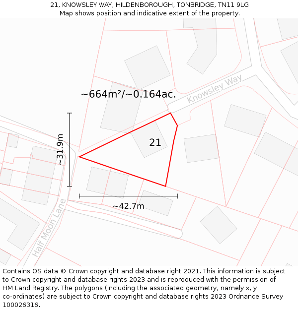 21, KNOWSLEY WAY, HILDENBOROUGH, TONBRIDGE, TN11 9LG: Plot and title map