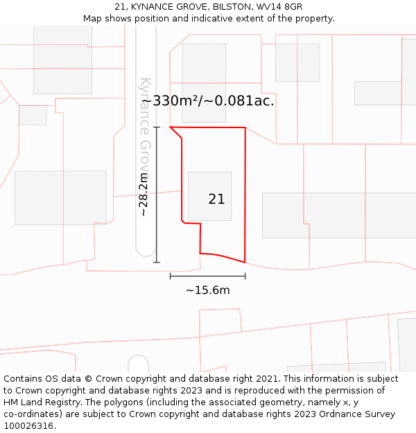 21, KYNANCE GROVE, BILSTON, WV14 8GR: Plot and title map