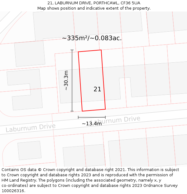 21, LABURNUM DRIVE, PORTHCAWL, CF36 5UA: Plot and title map
