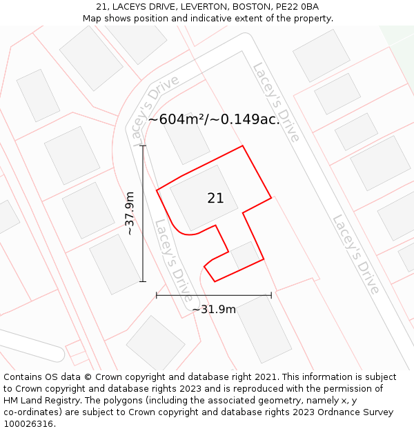 21, LACEYS DRIVE, LEVERTON, BOSTON, PE22 0BA: Plot and title map